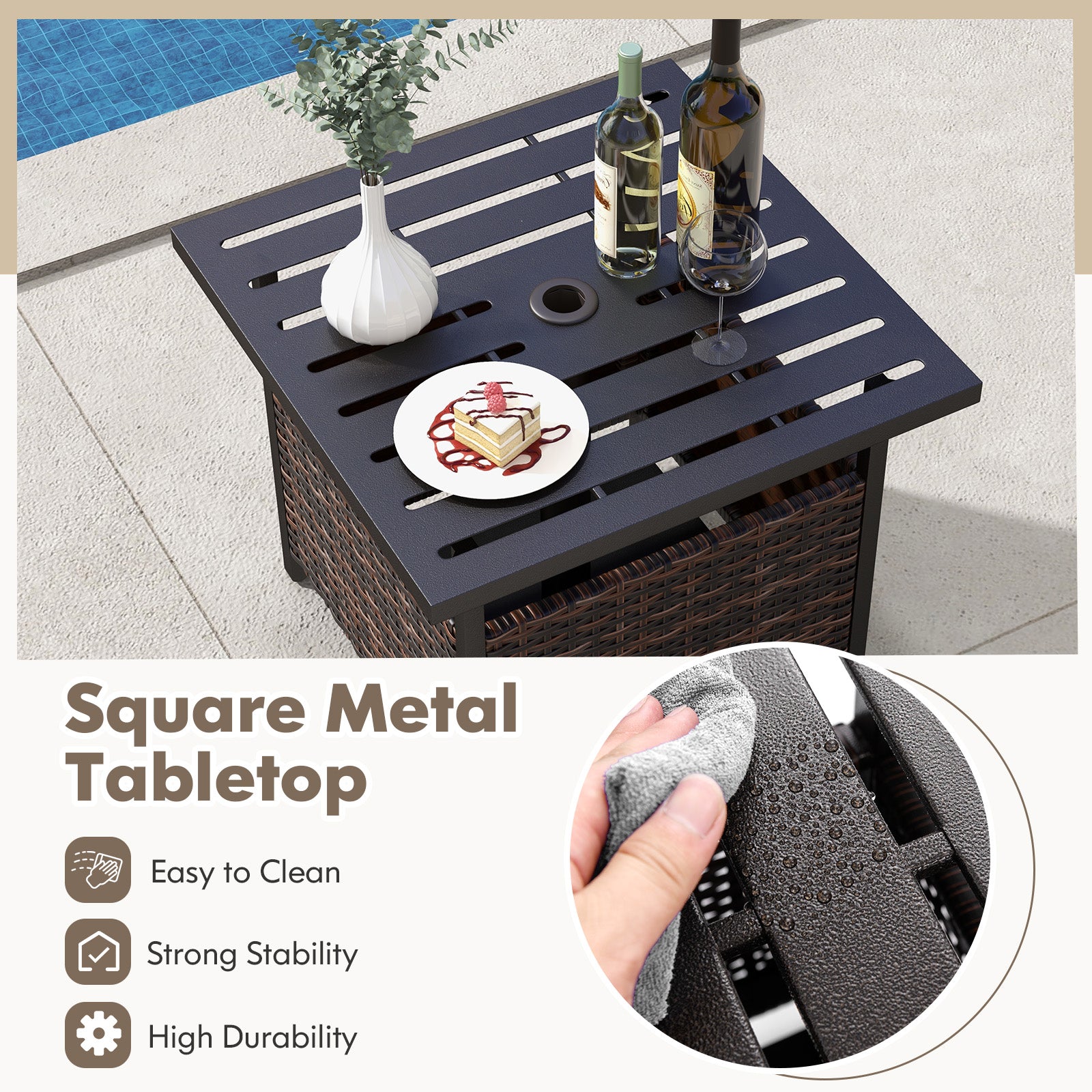 Outdoor Patio Rattan Wicker Steel Side Table, Brown Patio Tables at Gallery Canada