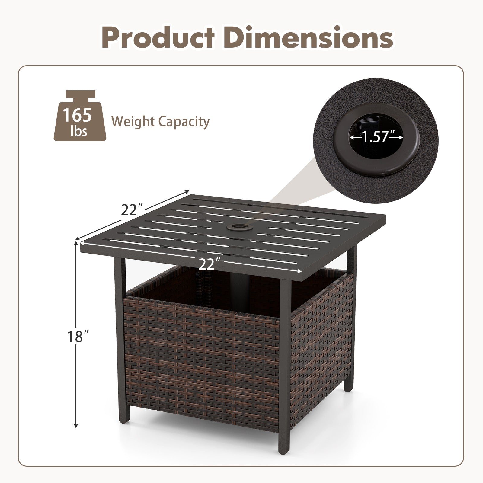 Outdoor Patio Rattan Wicker Steel Side Table, Brown Patio Tables at Gallery Canada