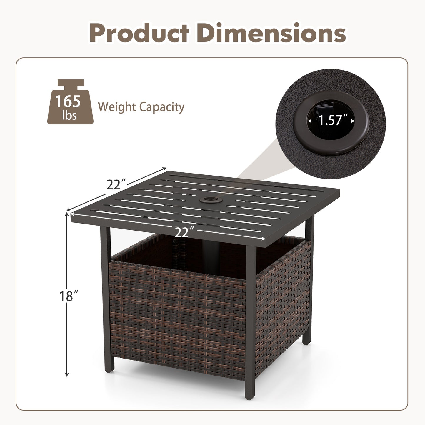 Outdoor Patio Rattan Wicker Steel Side Table, Brown Patio Tables at Gallery Canada