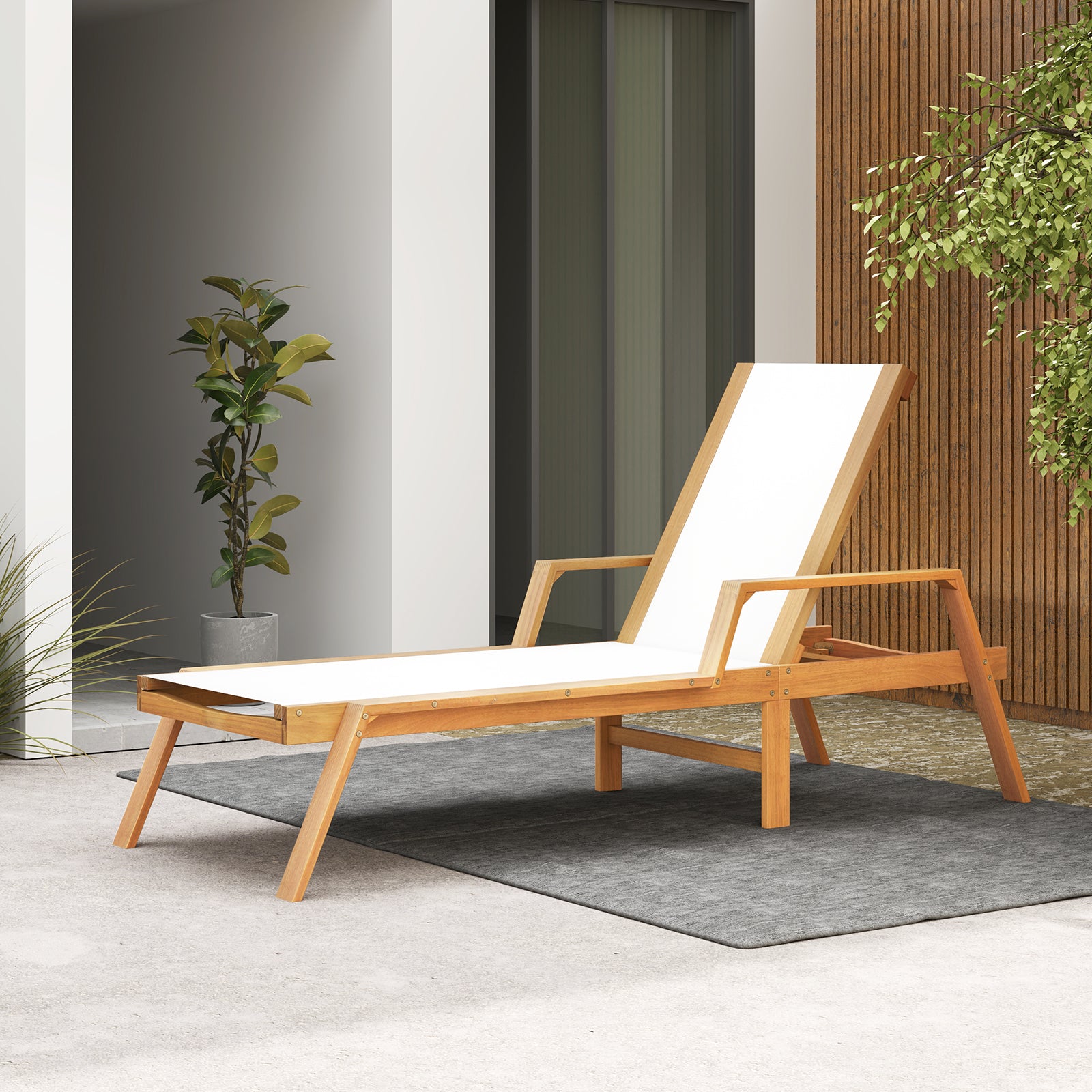 Patio Chaise Lounge Chair With Armrests, White Outdoor Chaise Lounges at Gallery Canada