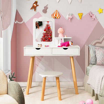 Kid Vanity Table Chair Set, Mirror, 2 Large Storage Drawers, White Kids Vanities at Gallery Canada
