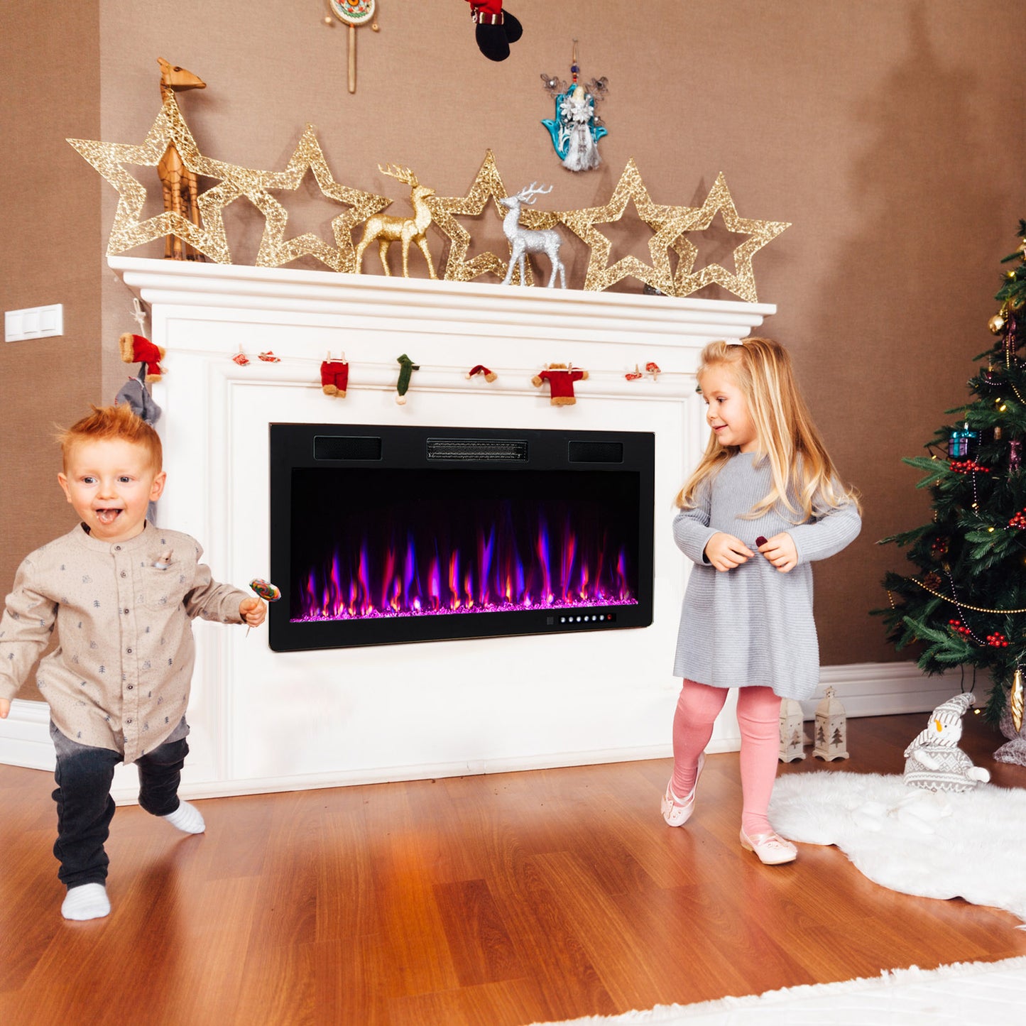 Electric Fireplace, 40 Inches, Recessed Wall Mount, Black Fireplaces at Gallery Canada