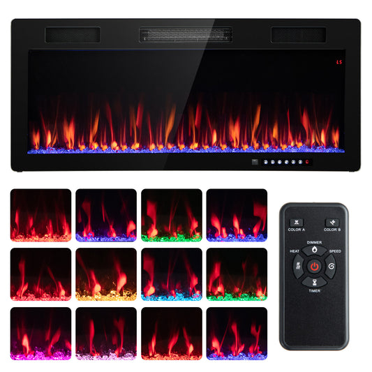 Electric Fireplace, 40 Inches, Recessed Wall Mount, Black Fireplaces Black at Gallery Canada
