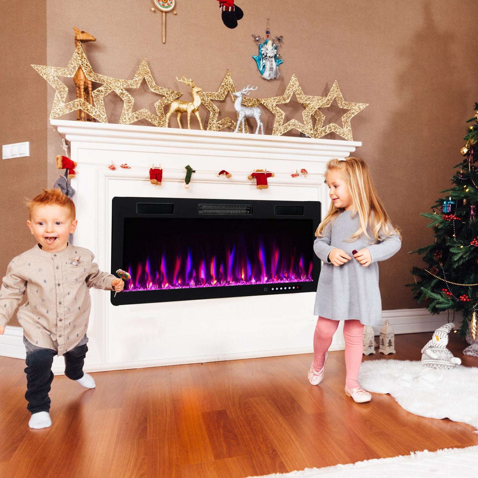 Electric Fireplace, 50 Inches, Recessed Wall Mounted, Black Fireplaces at Gallery Canada