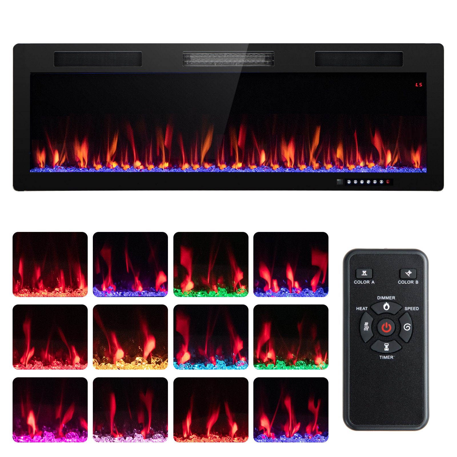 Electric Fireplace, 50 Inches, Recessed Wall Mounted, Black Fireplaces at Gallery Canada