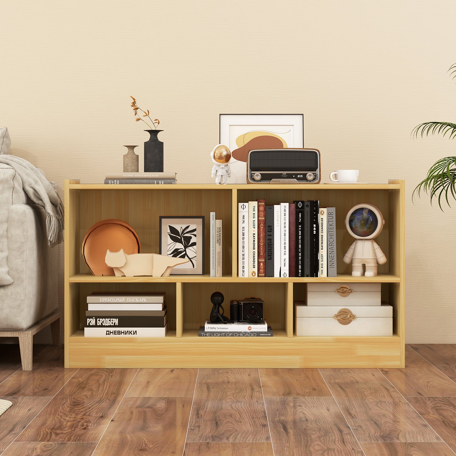Kids 2-Shelf Bookcase, 5-Cube Wood Toy Storage Cabinet, Beige Kids Storage at Gallery Canada