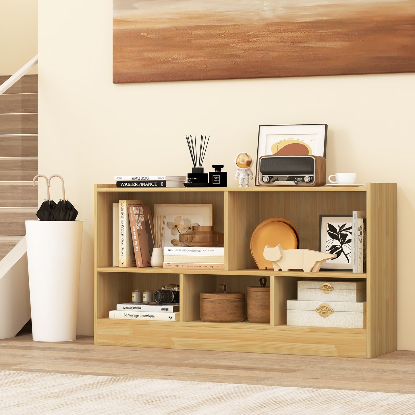Kids 2-Shelf Bookcase, 5-Cube Wood Toy Storage Cabinet, Beige Kids Storage at Gallery Canada