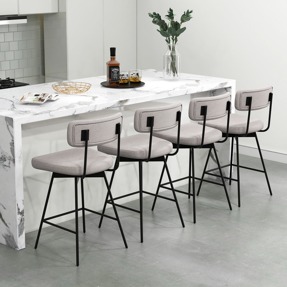 25 Inch 2-Piece Upholstered Bar Stools, Beige Bar Stools at Gallery Canada