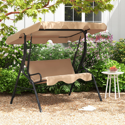 3 Seat Outdoor Patio Swing, Steel Frame, Beige