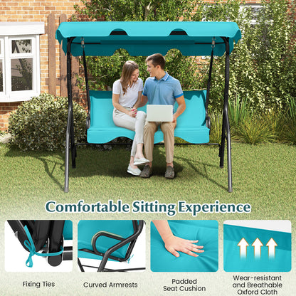 3 Seats Patio Swing Glider, Cushioned Steel Frame, Blue Porch Swings at Gallery Canada