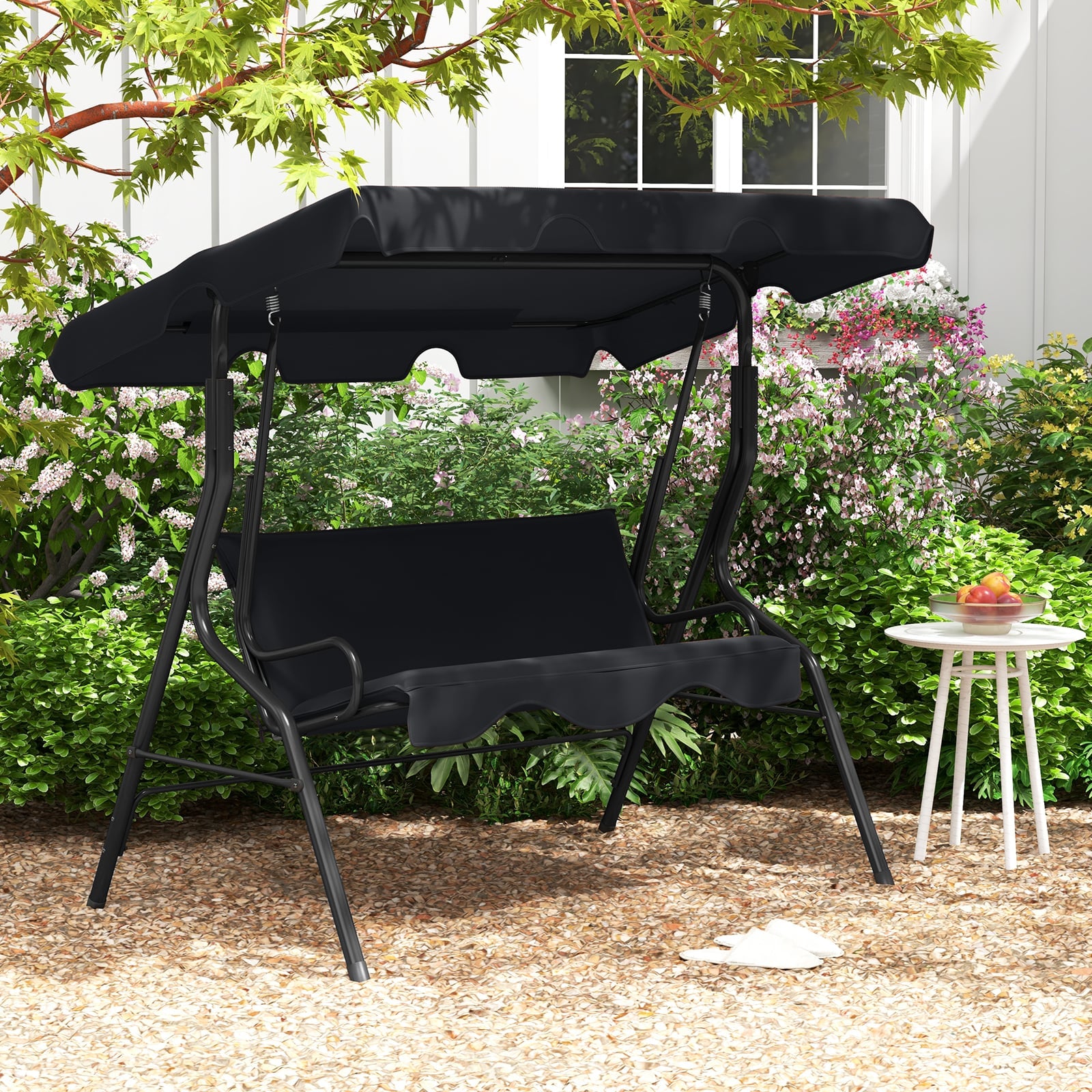 3 Seats Patio Canopy Swing, Black Porch Swings at Gallery Canada