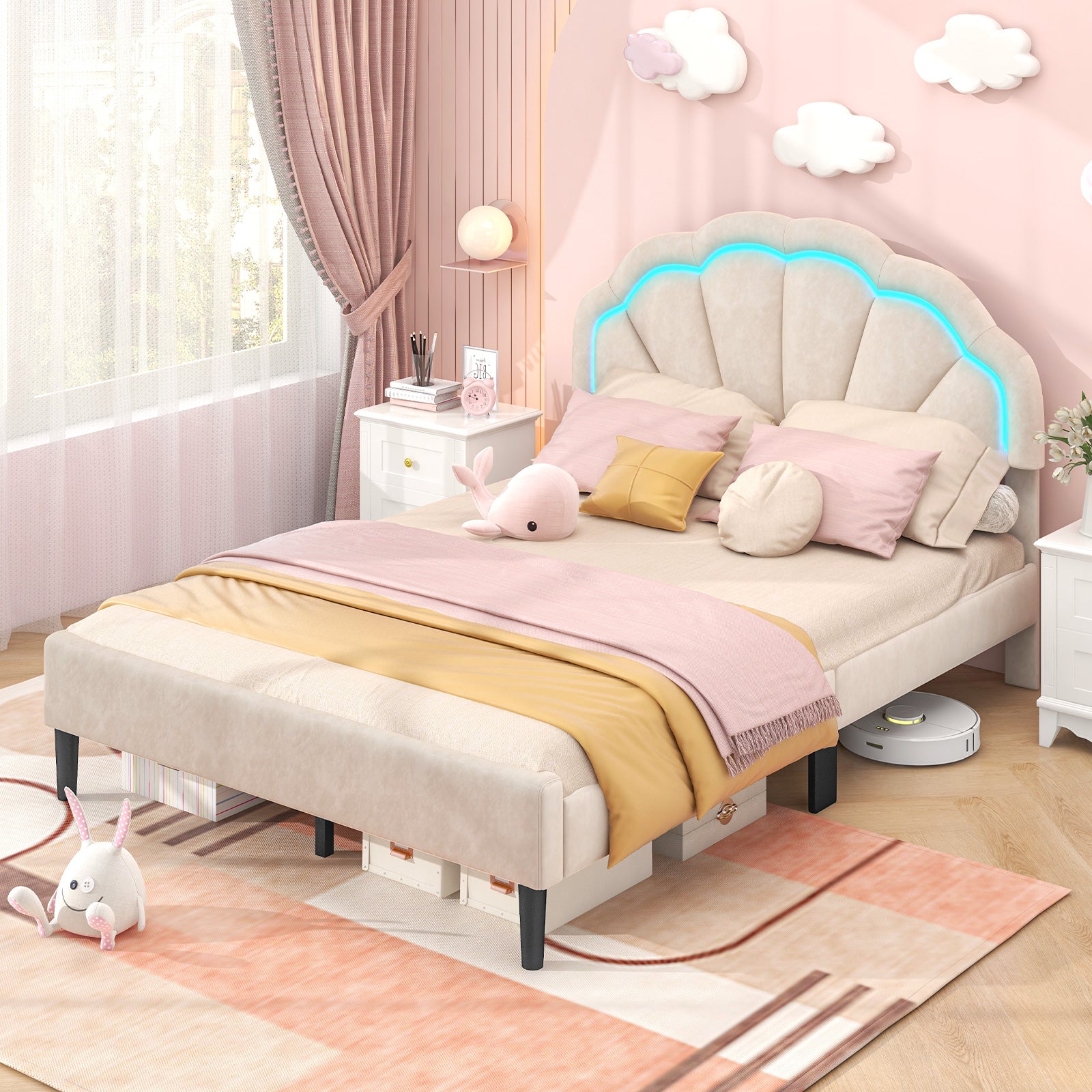 Upholstered LED Bed Frame, Adjustable Headboard, Full Size Trundle Bed Frame at Gallery Canada