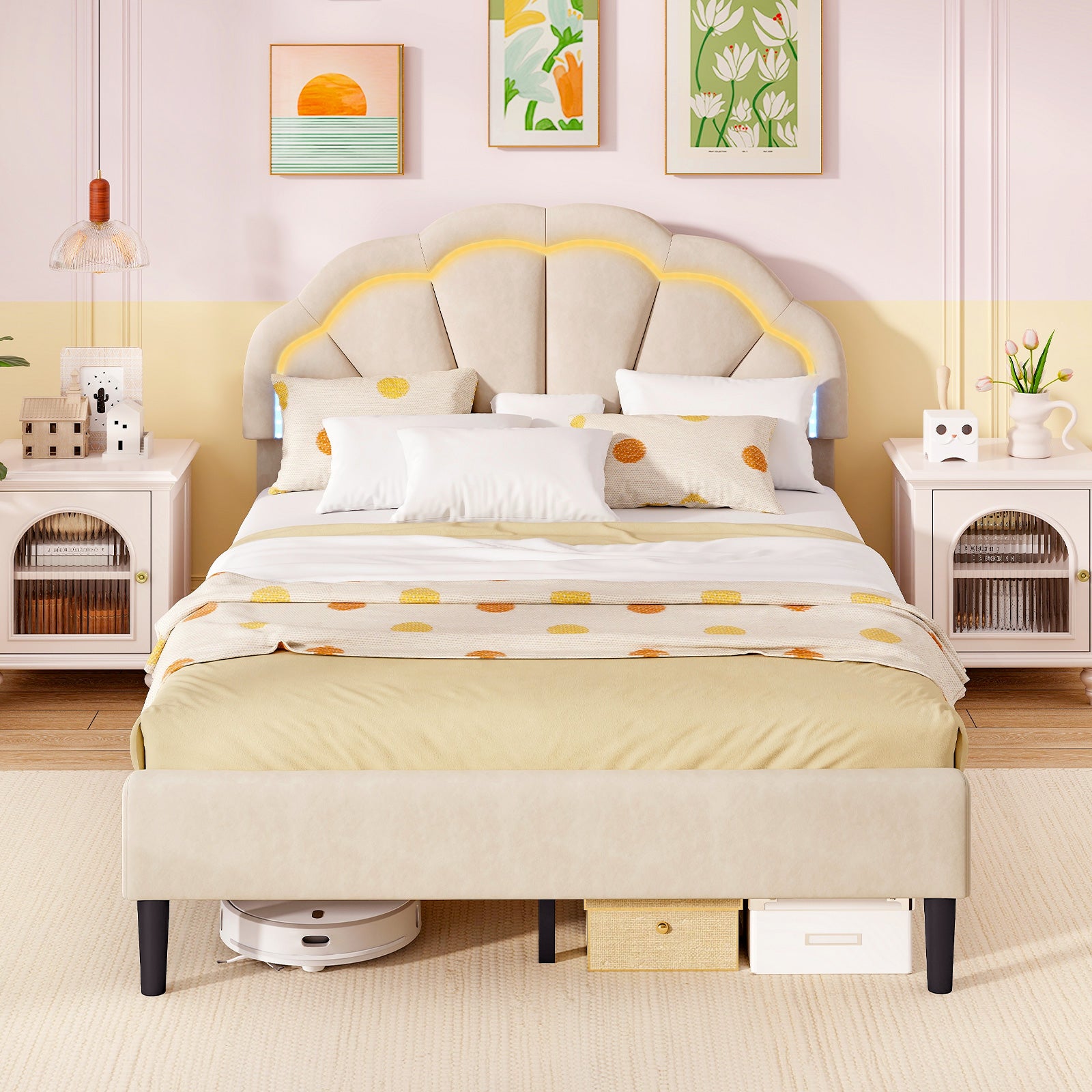 Upholstered LED Bed Frame, Adjustable Headboard, Full Size Trundle Bed Frame at Gallery Canada