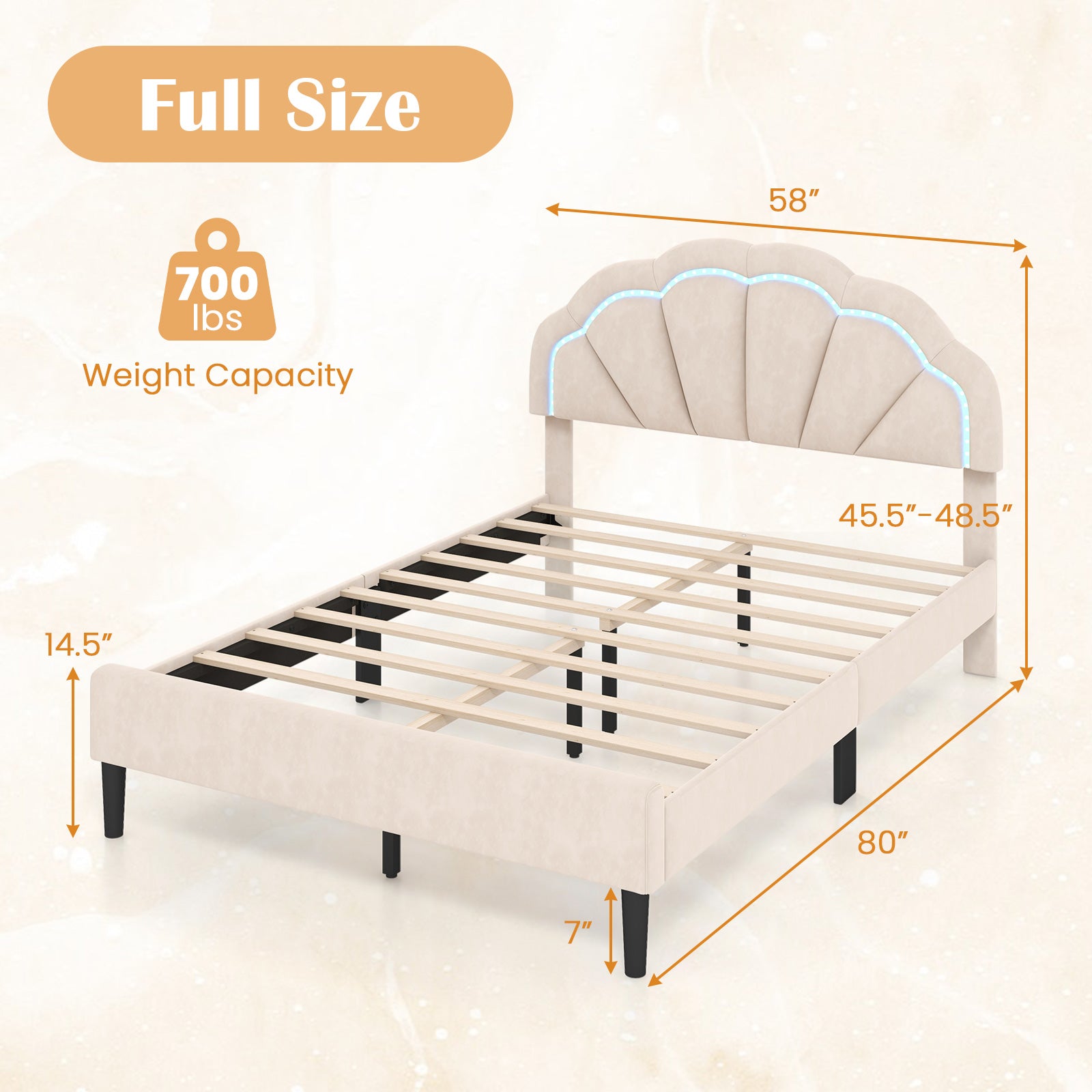 Upholstered LED Bed Frame, Adjustable Headboard, Full Size Trundle Bed Frame at Gallery Canada