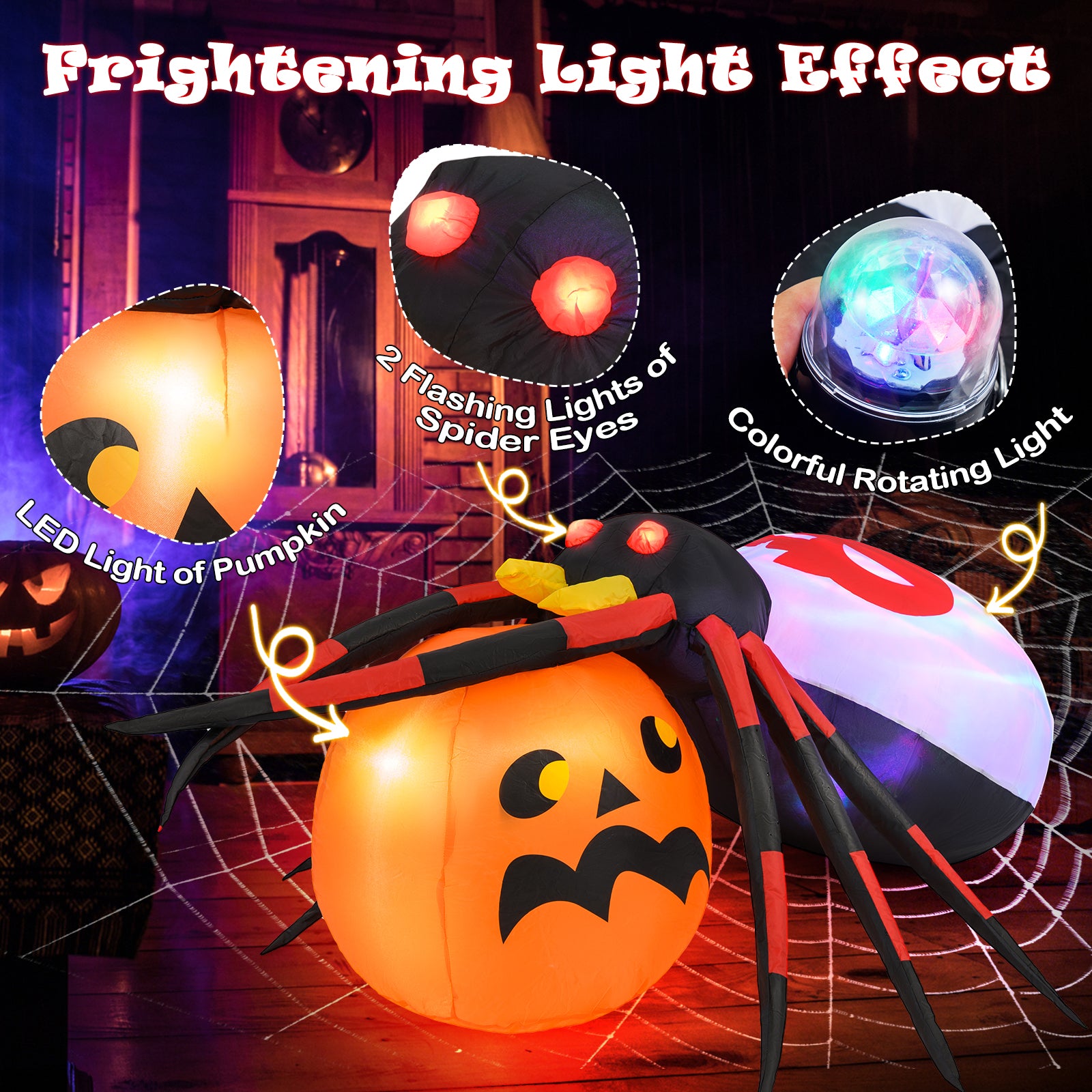 4.9 x 4.6 Feet Inflatable Spider, Pumpkin, Rotating Light, Multicolor Halloween at Gallery Canada
