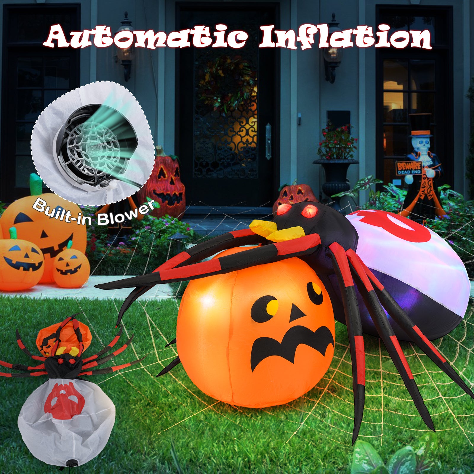 4.9 x 4.6 Feet Inflatable Spider, Pumpkin, Rotating Light, Multicolor Halloween at Gallery Canada