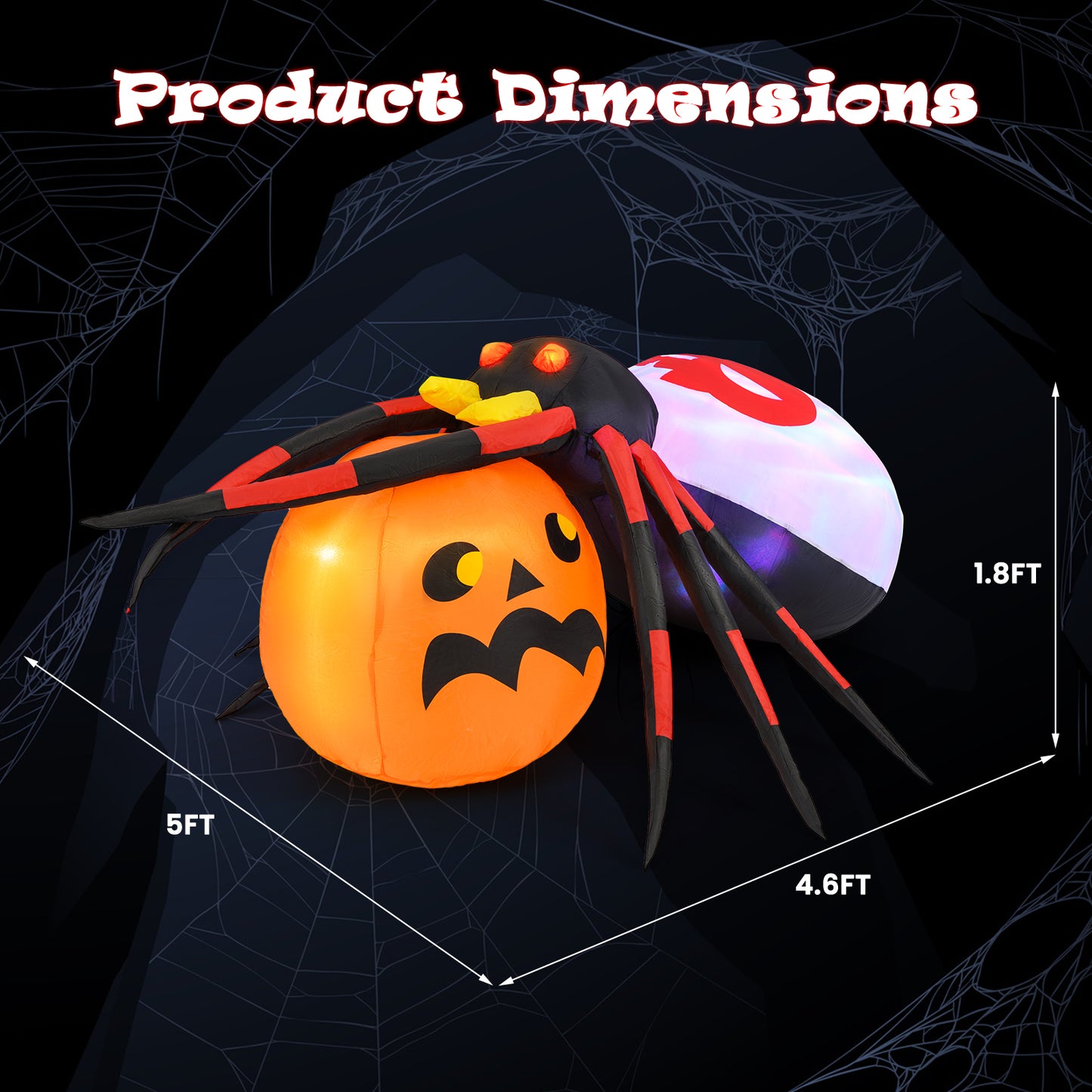 4.9 x 4.6 Feet Inflatable Spider, Pumpkin, Rotating Light, Multicolor Halloween at Gallery Canada