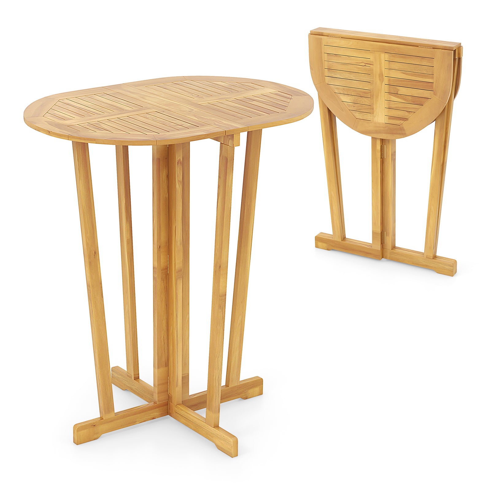 Outdoor Folding Bar Table, Oval Tabletop, Cross Base, Natural Patio Coffee Tables Natural at Gallery Canada