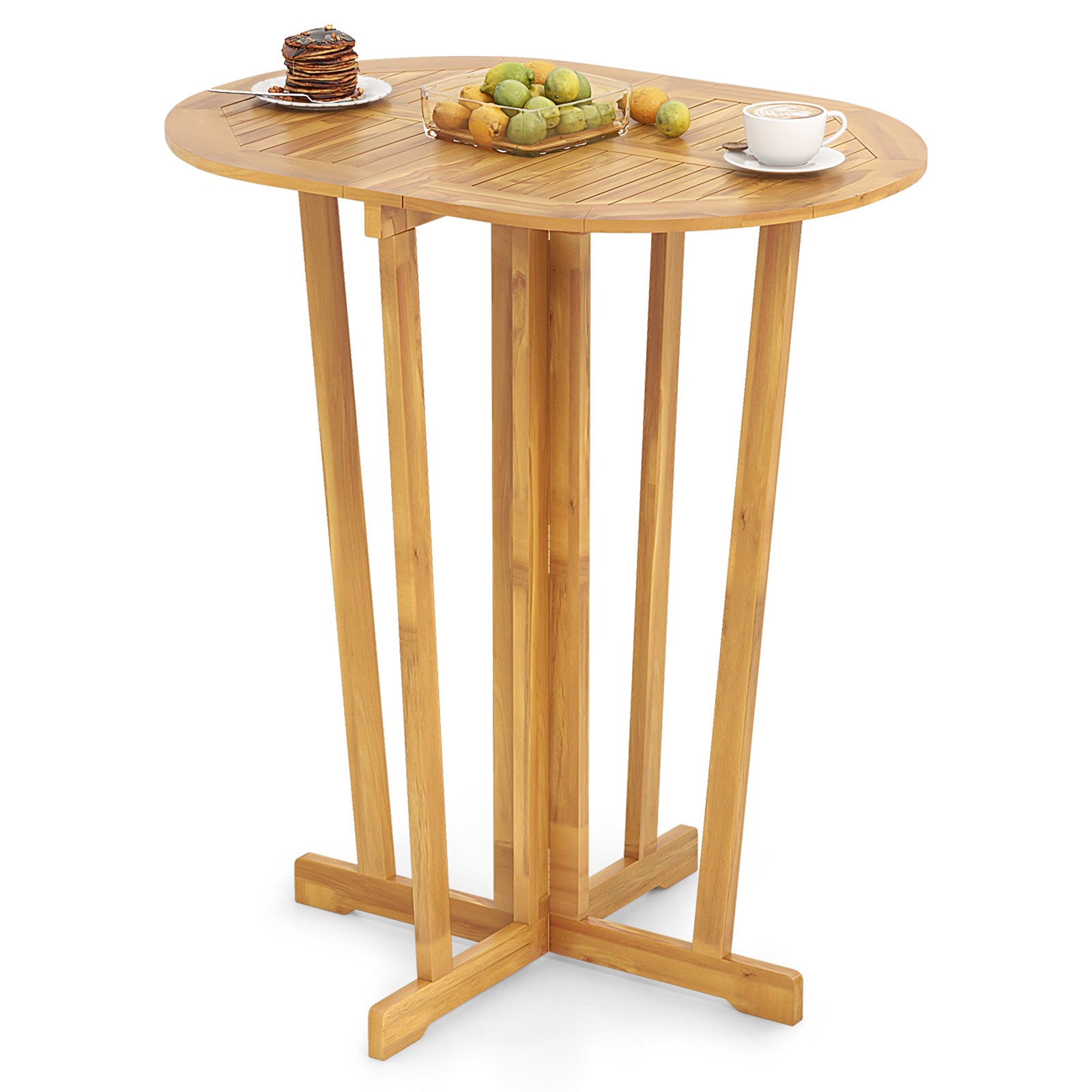 Outdoor Folding Bar Table, Oval Tabletop, Cross Base, Natural Patio Coffee Tables at Gallery Canada