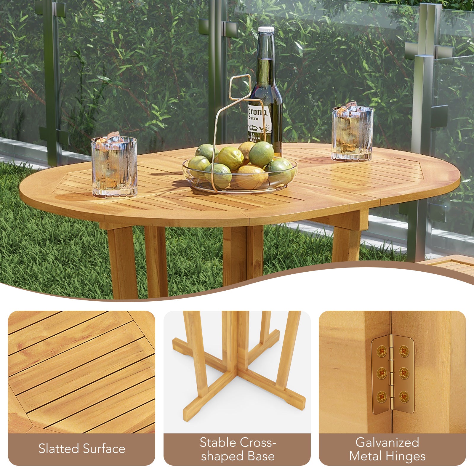 Outdoor Folding Bar Table, Oval Tabletop, Cross Base, Natural Patio Coffee Tables at Gallery Canada