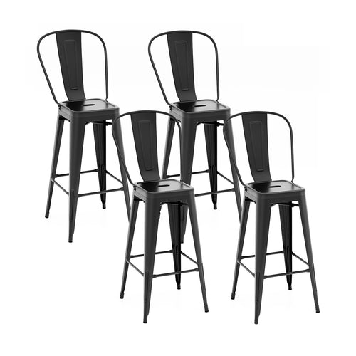 Stackable Metal Bar Stools, Set of 4, Removable Backrest, Black