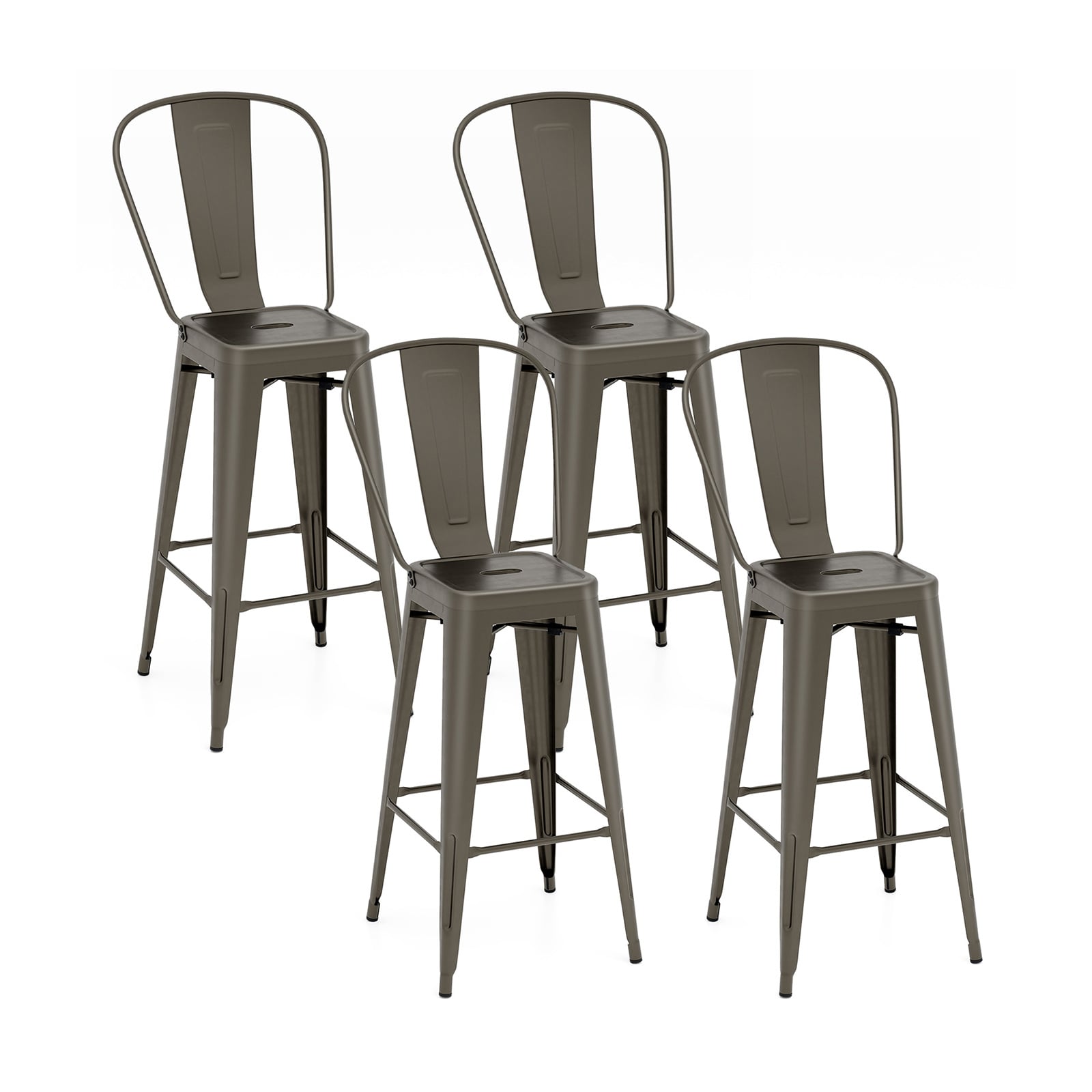 Set of 4 Bar Height Chairs Stackable Metal Bar Stools with Removable Backrest, Dark Green Bar Stools at Gallery Canada