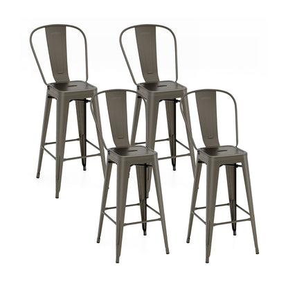 Set of 4 Bar Height Chairs Stackable Metal Bar Stools with Removable Backrest, Dark Green Bar Stools at Gallery Canada