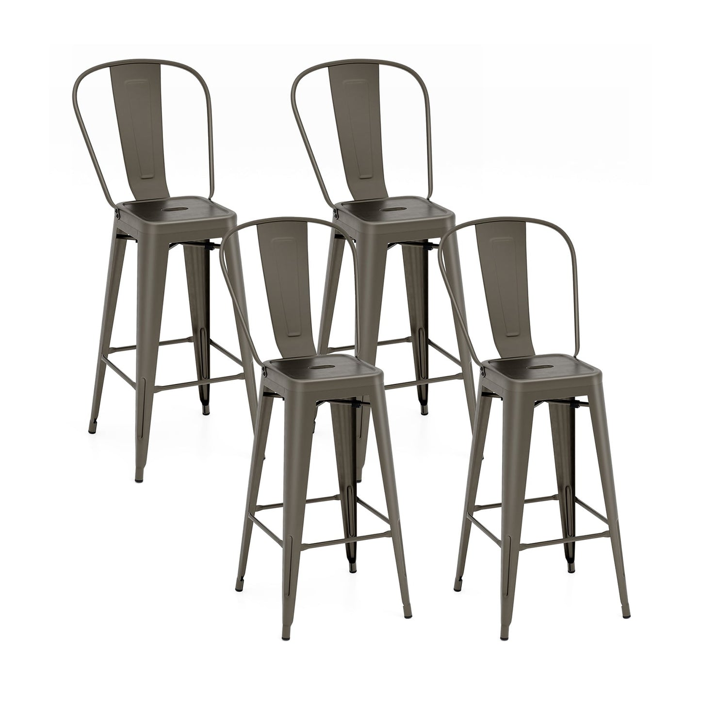 Set of 4 Bar Height Chairs Stackable Metal Bar Stools with Removable Backrest, Dark Green Bar Stools Dark Green at Gallery Canada