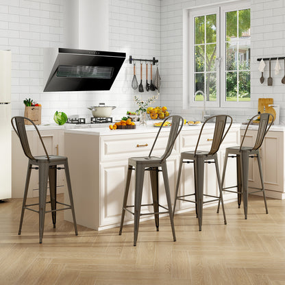 Set of 4 Bar Height Chairs Stackable Metal Bar Stools with Removable Backrest, Dark Green Bar Stools at Gallery Canada