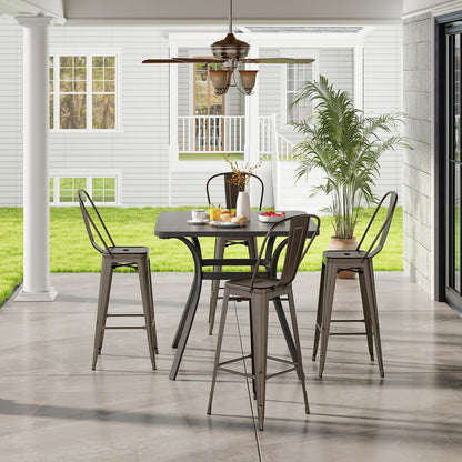 Set of 4 Bar Height Chairs Stackable Metal Bar Stools with Removable Backrest, Dark Green Bar Stools at Gallery Canada