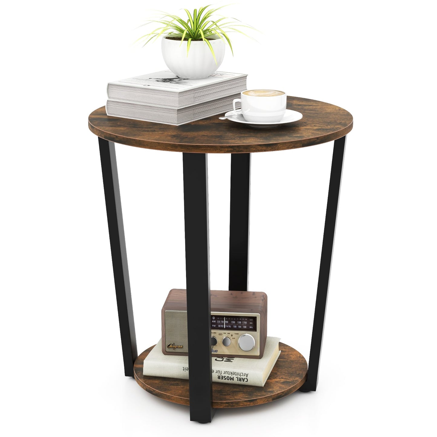 2-Tier Round End Table, Storage Shelf, Metal Frame, Brown End & Side Tables at Gallery Canada