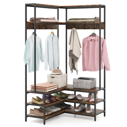 Corner Garment Rack With Open Shelves, 7 Hooks Shoe Bench, Rustic Brown Cabinets & Chests at Gallery Canada