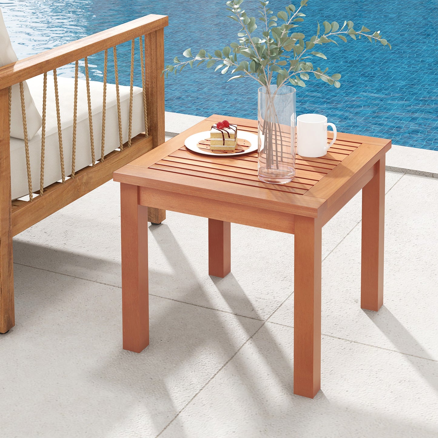 18 Inch Square End Outdoor Adirondack Side Table, Orange Patio Coffee Tables at Gallery Canada
