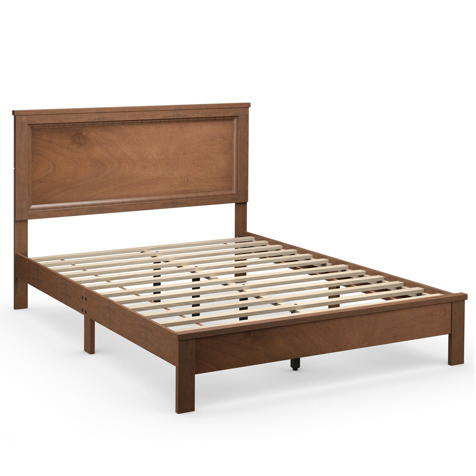 Queen Size Platform Bed Frame, Walnut, High Headboard, Rubber Wood Leg Simple Bed Frame at Gallery Canada