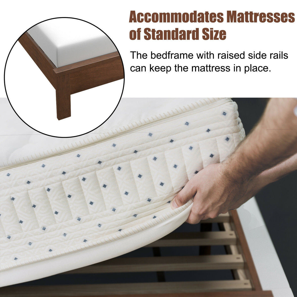 Queen Size Platform Bed Frame, Walnut, High Headboard, Rubber Wood Leg Simple Bed Frame at Gallery Canada
