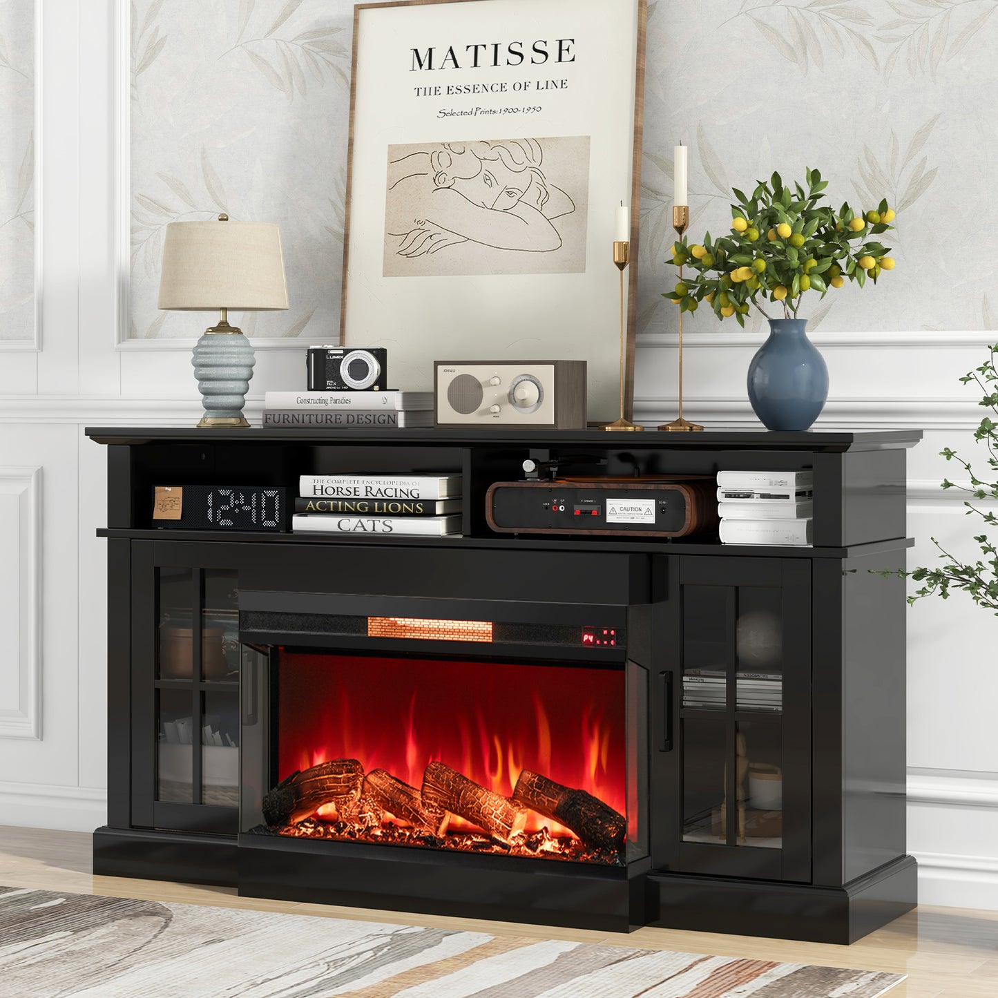 36 Inch 3-Sided 1500W Electric Fireplace, 7-Color Flame, Black Fireplaces at Gallery Canada