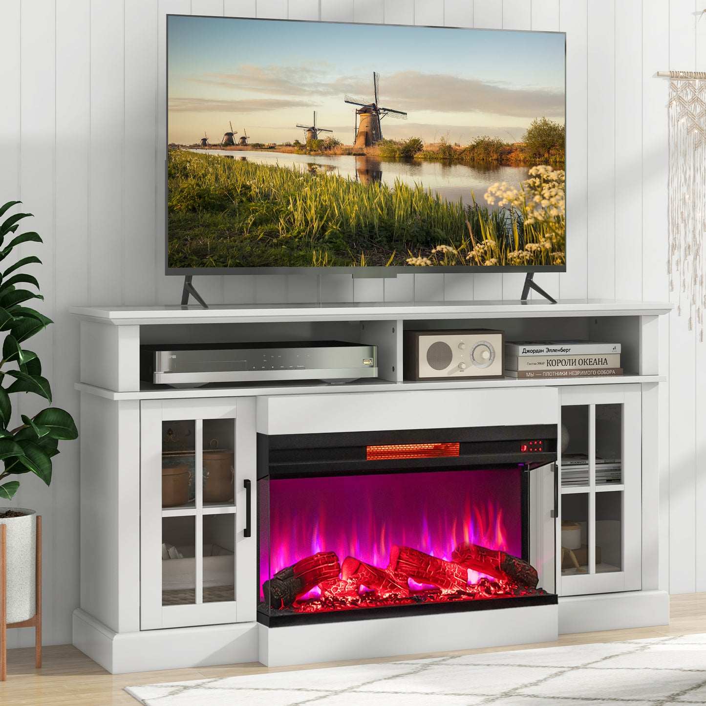 36 Inch 3-Sided 1500W Electric Fireplace, 7-Color Flame, Black Fireplaces at Gallery Canada