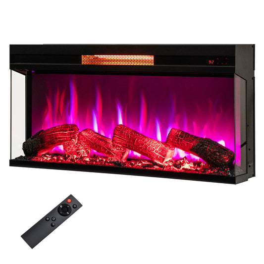 36 Inch 3-Sided 1500W Electric Fireplace, 7-Color Flame, Black Fireplaces Black at Gallery Canada