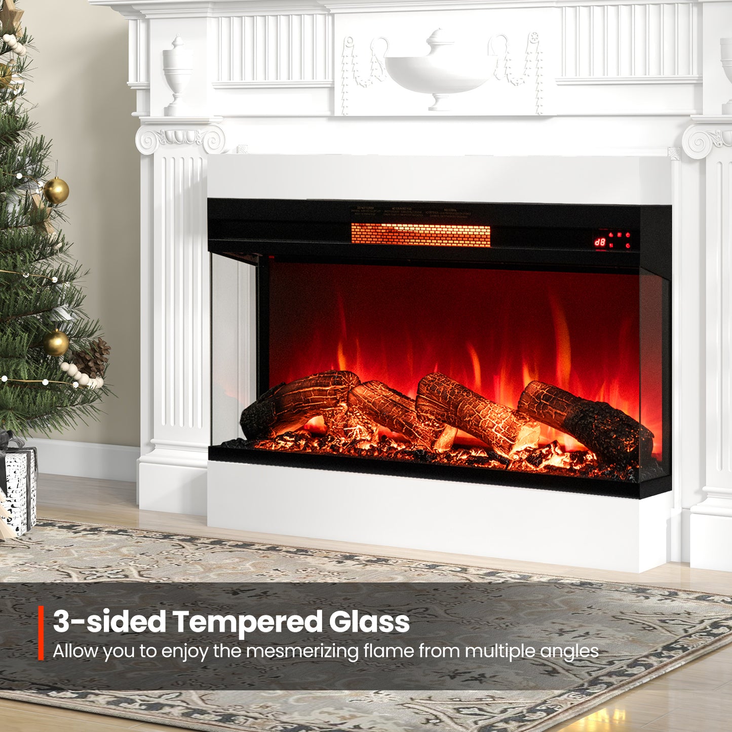 36 Inch 3-Sided 1500W Electric Fireplace, 7-Color Flame, Black Fireplaces at Gallery Canada