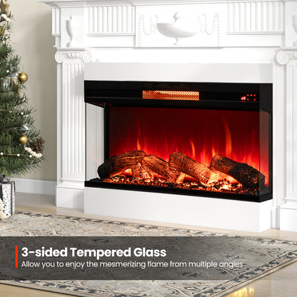 36 Inch 3-Sided 1500W Electric Fireplace, 7-Color Flame, Black Fireplaces at Gallery Canada
