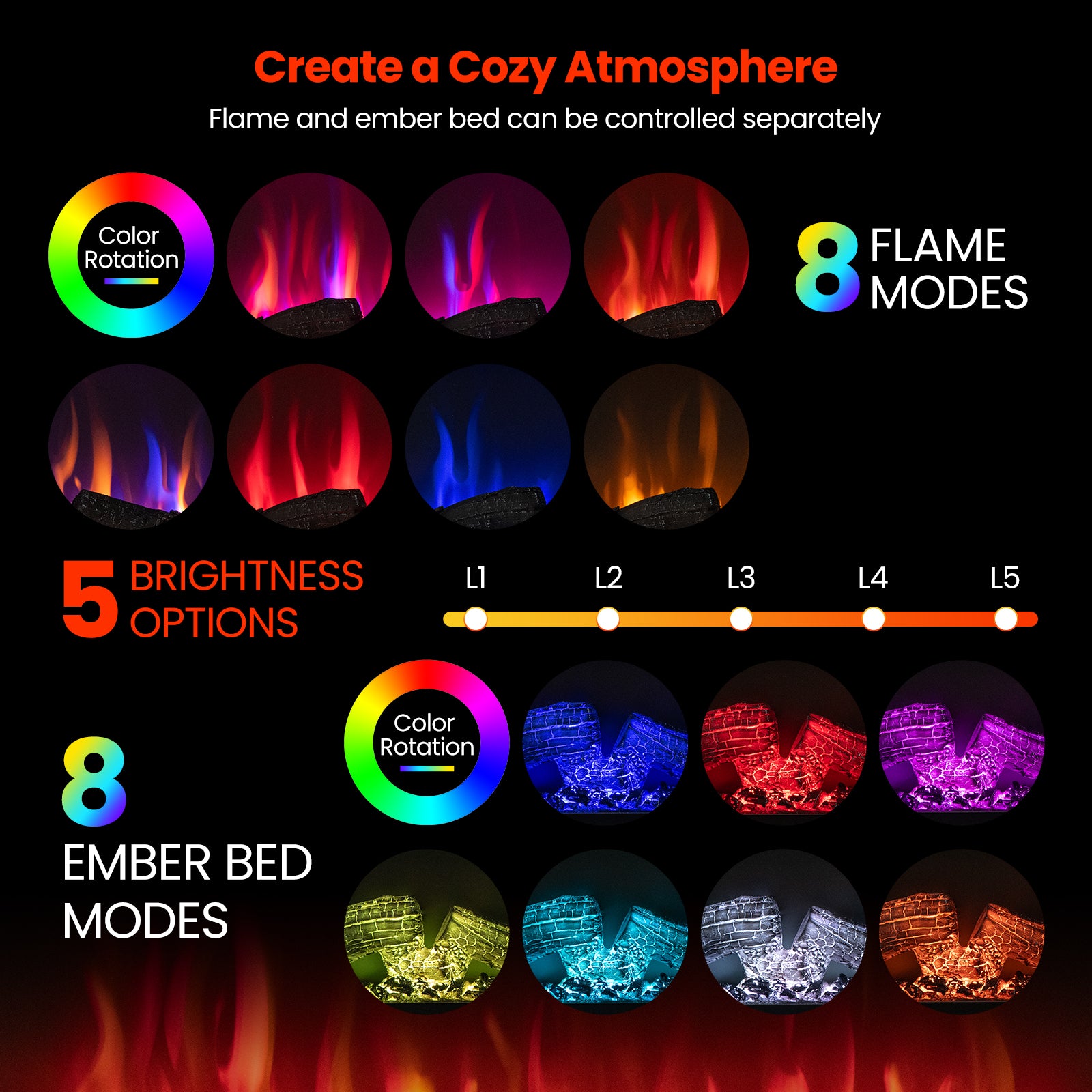 36 Inch 3-Sided 1500W Electric Fireplace, 7-Color Flame, Black Fireplaces at Gallery Canada