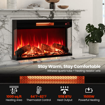 36 Inch 3-Sided 1500W Electric Fireplace, 7-Color Flame, Black Fireplaces at Gallery Canada