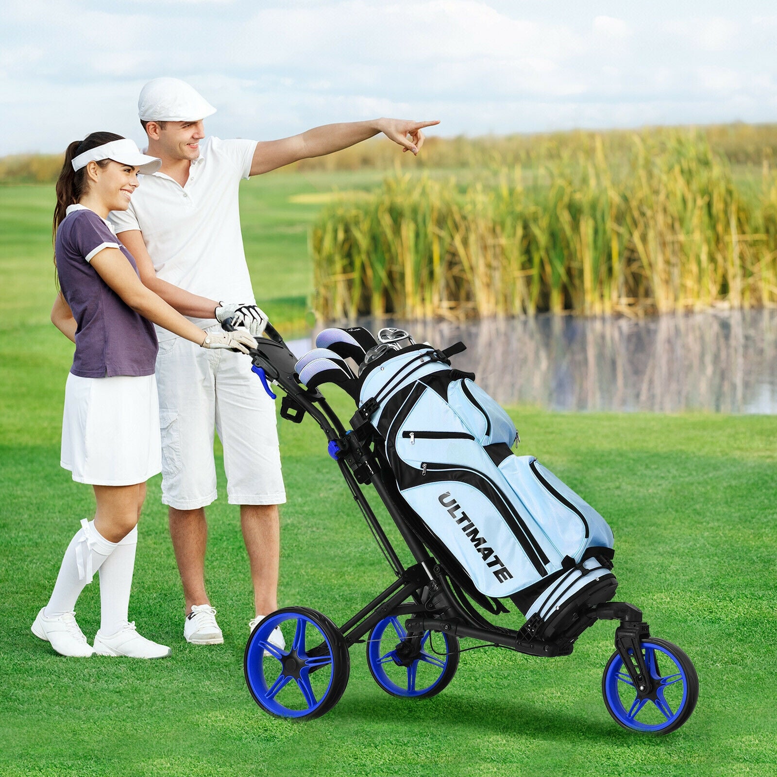 Folding Golf Push Cart, Adjustable Handle, Swivel Wheel, Blue Golf at Gallery Canada