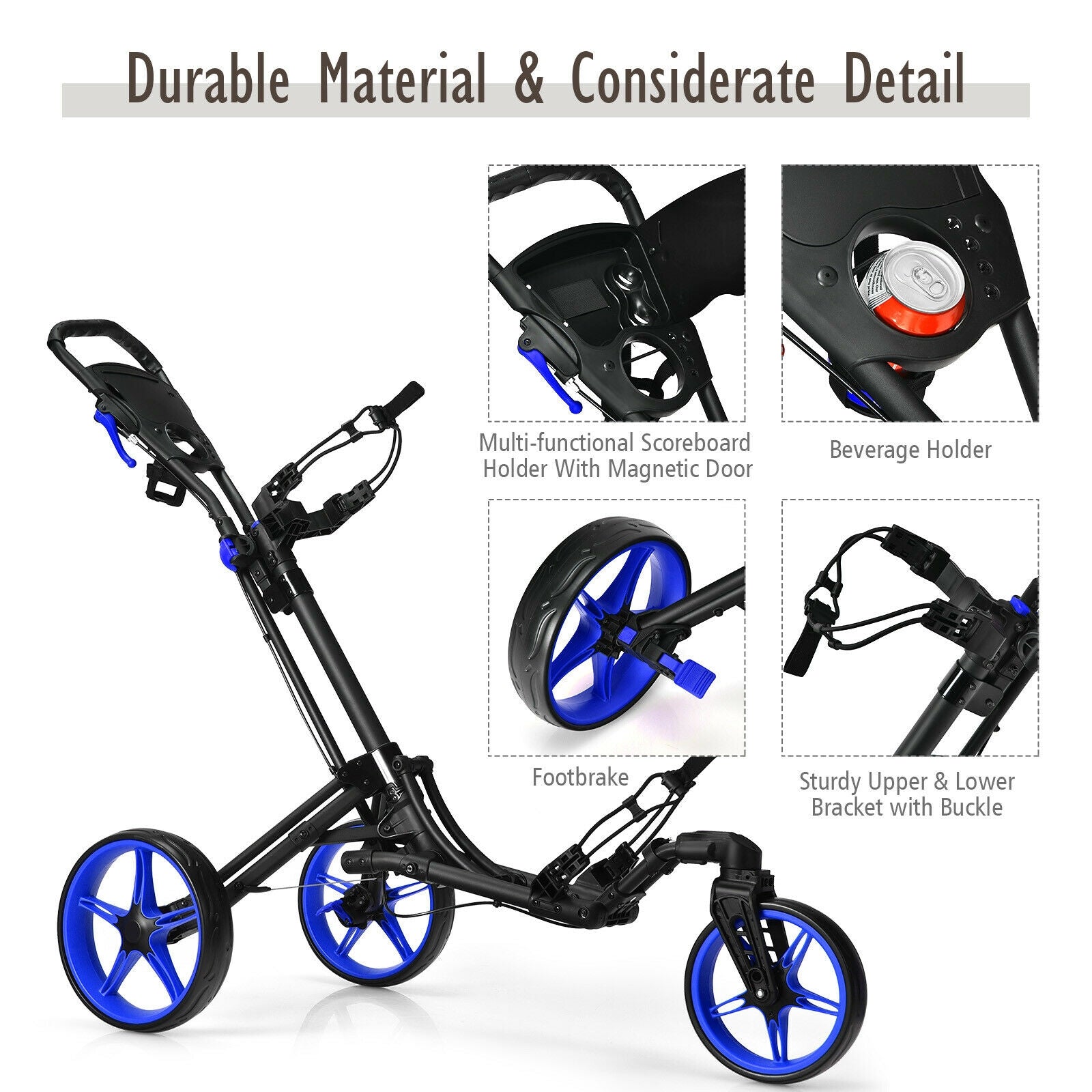 Folding Golf Push Cart, Adjustable Handle, Swivel Wheel, Blue Golf at Gallery Canada