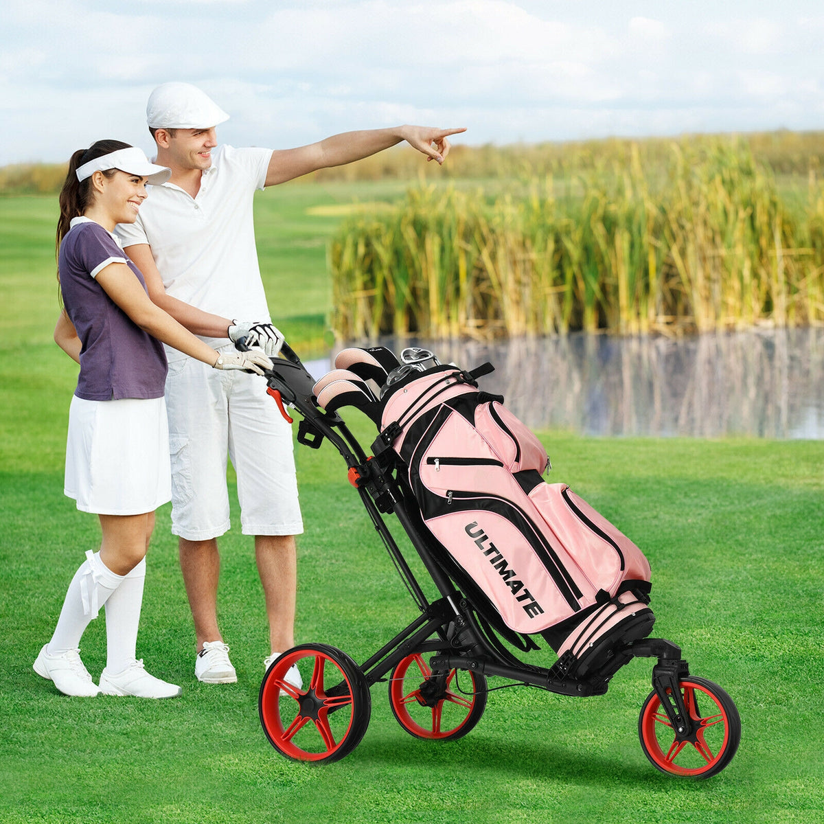 Folding Golf Push Cart, Adjustable Handle, Swivel Wheel, Red Golf at Gallery Canada