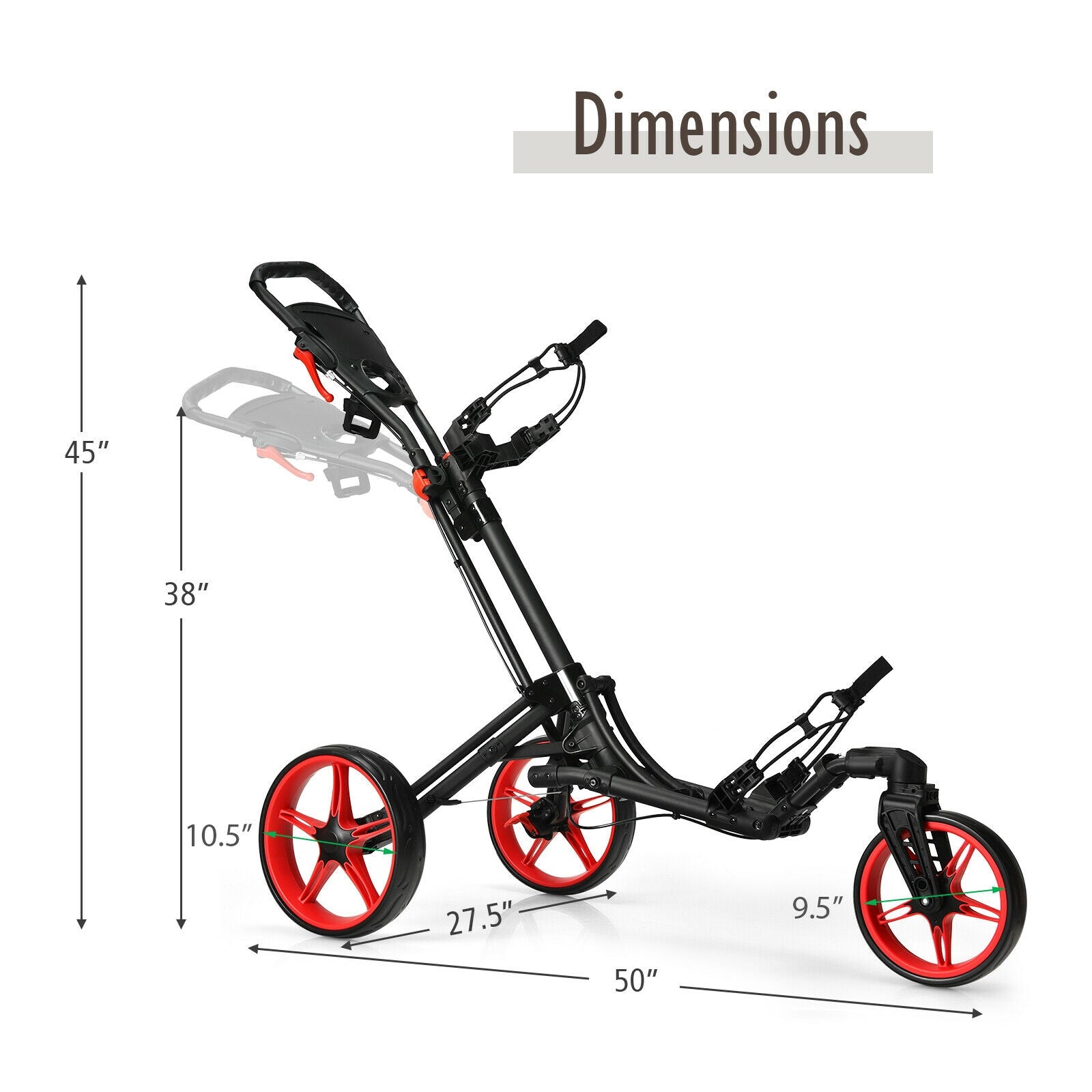 Folding Golf Push Cart, Adjustable Handle, Swivel Wheel, Red Golf at Gallery Canada