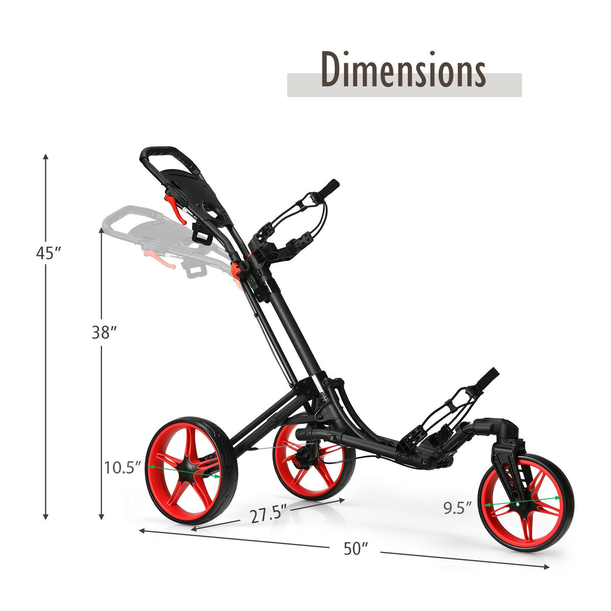 Folding Golf Push Cart, Adjustable Handle, Swivel Wheel, Red Golf at Gallery Canada