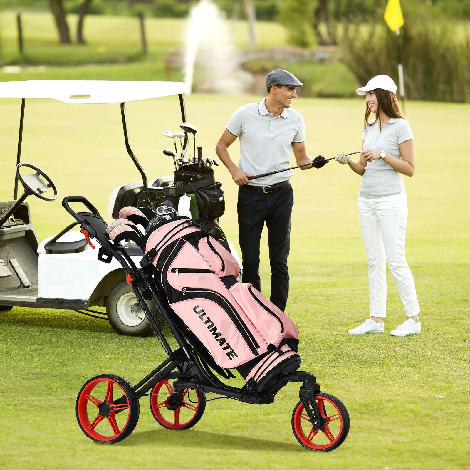 Folding Golf Push Cart, Adjustable Handle, Swivel Wheel, Red Golf at Gallery Canada