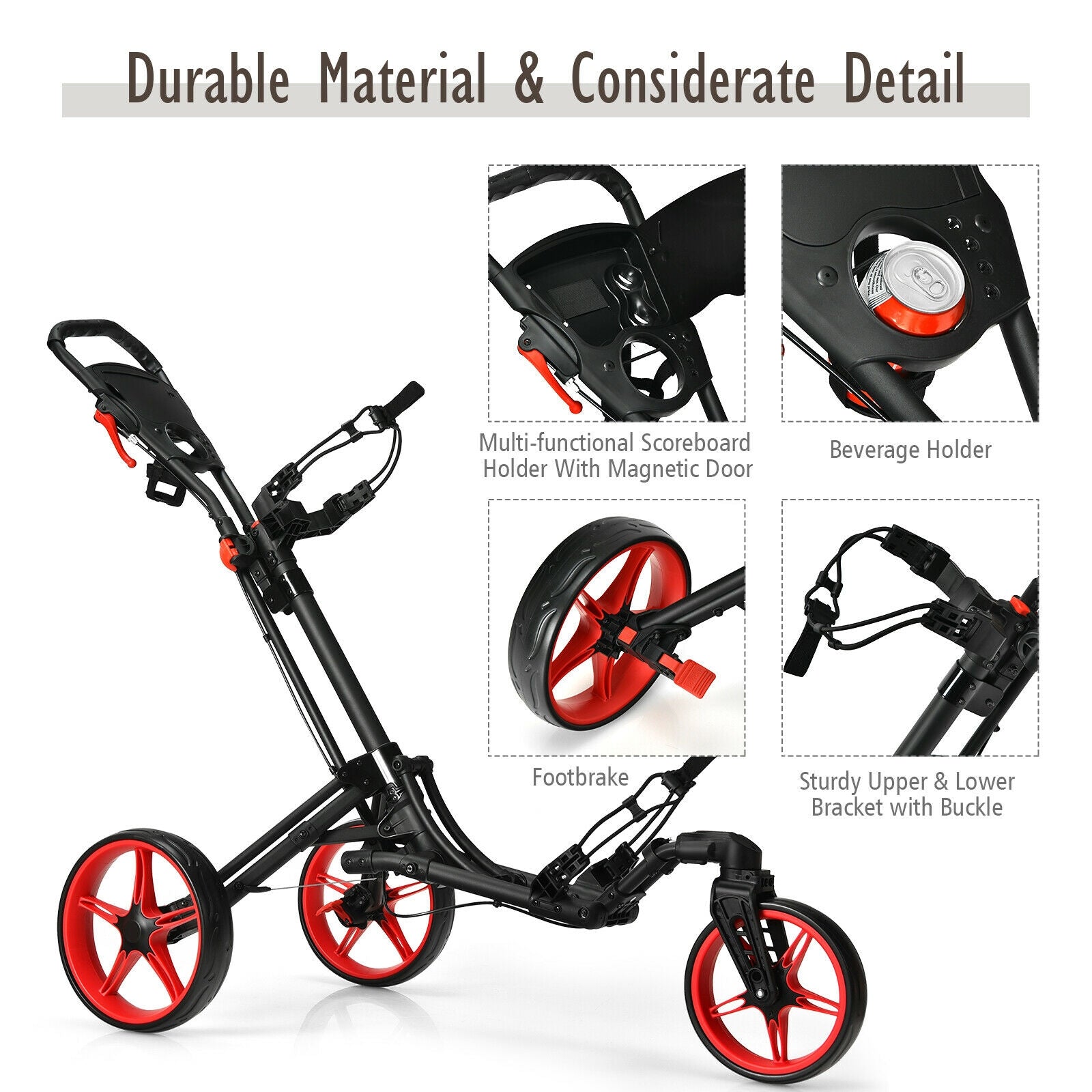 Folding Golf Push Cart, Adjustable Handle, Swivel Wheel, Red Golf at Gallery Canada