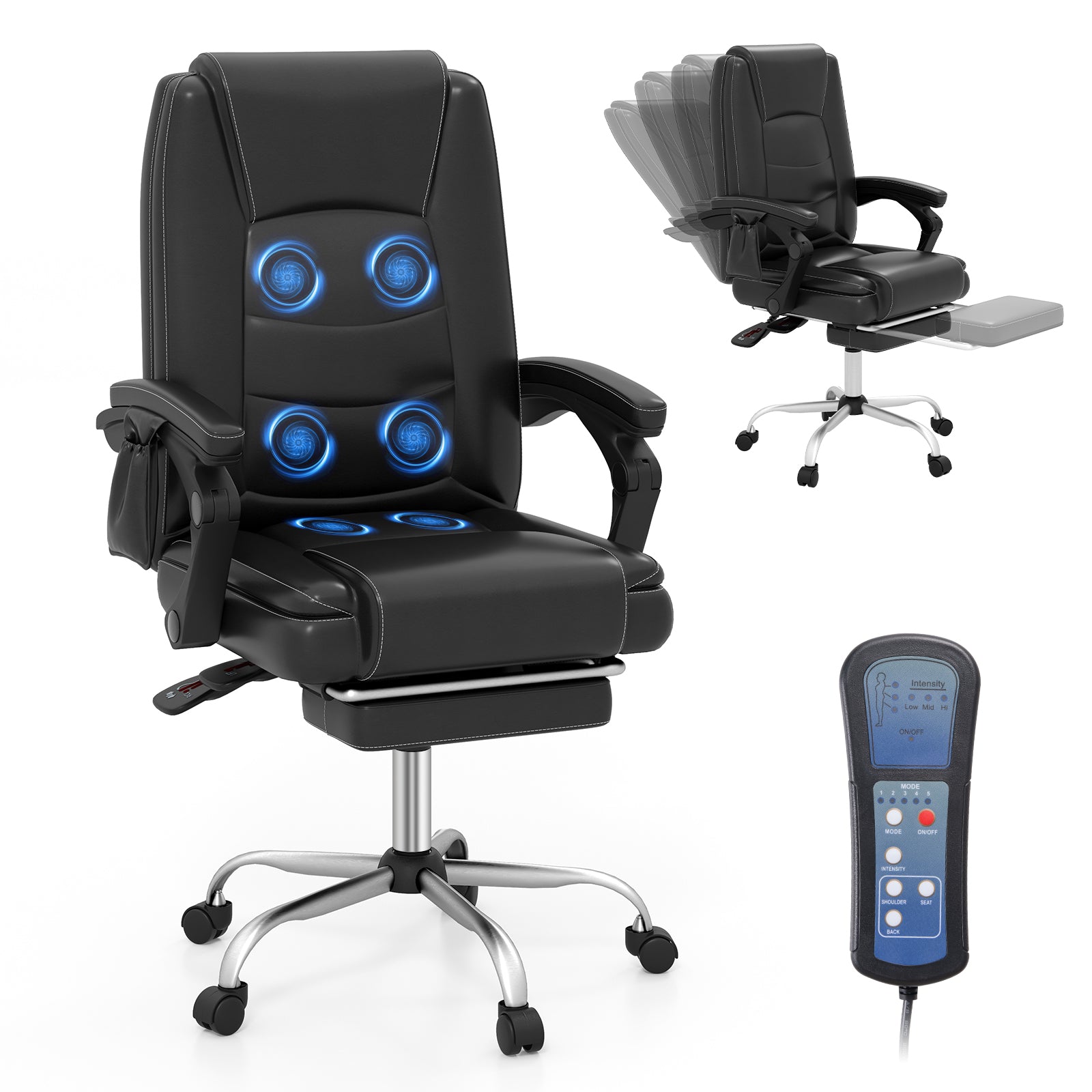 Adjustable Executive Massage Chair With Armrests, Footrest, Black Executive Chairs at Gallery Canada